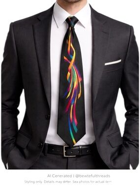 Vitaliano Pancaldi Rainbow Silk Tie Black Abstract Power Tie 4”